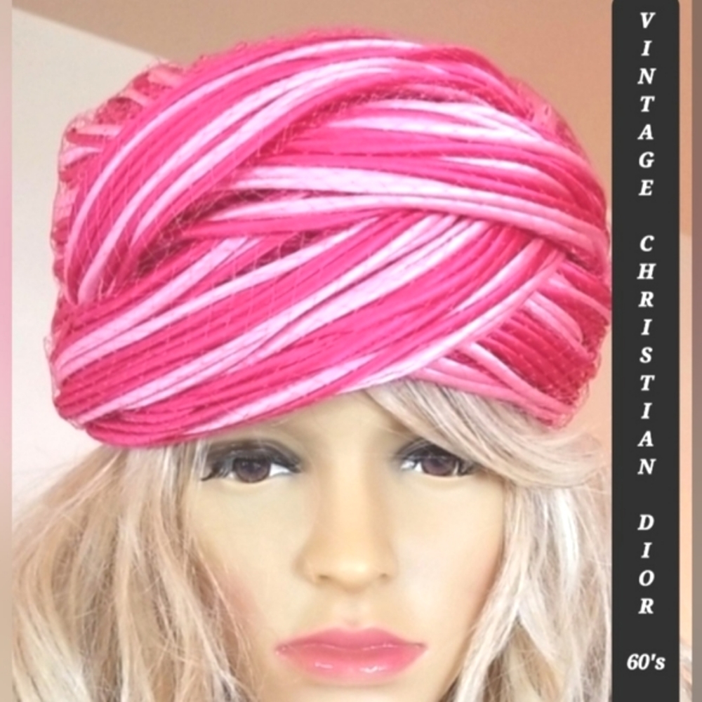60s DIOR Christian Vtg Braided Pinks Netting Party Fashionista Collector Hat EVC - Picture 10 of 16